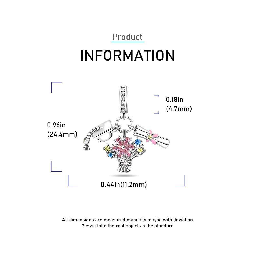 Copper Charms Bachelor'S Cap Graduate Beads Pendant Fit Original Bracelet Diy Bead Gift For Graduation Ceremony