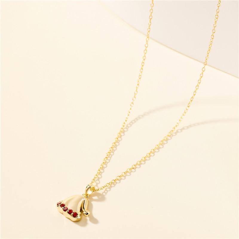 Arvaleff S925 Sterling Silver Christmas Hat Necklace with 14k Gold Zircon, Fashion Clavicle Chain