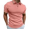 New Men's Slim POLO Shirt Ribbed Striped Lapel Buttons Solid Colour Splicing T-shirt Tops