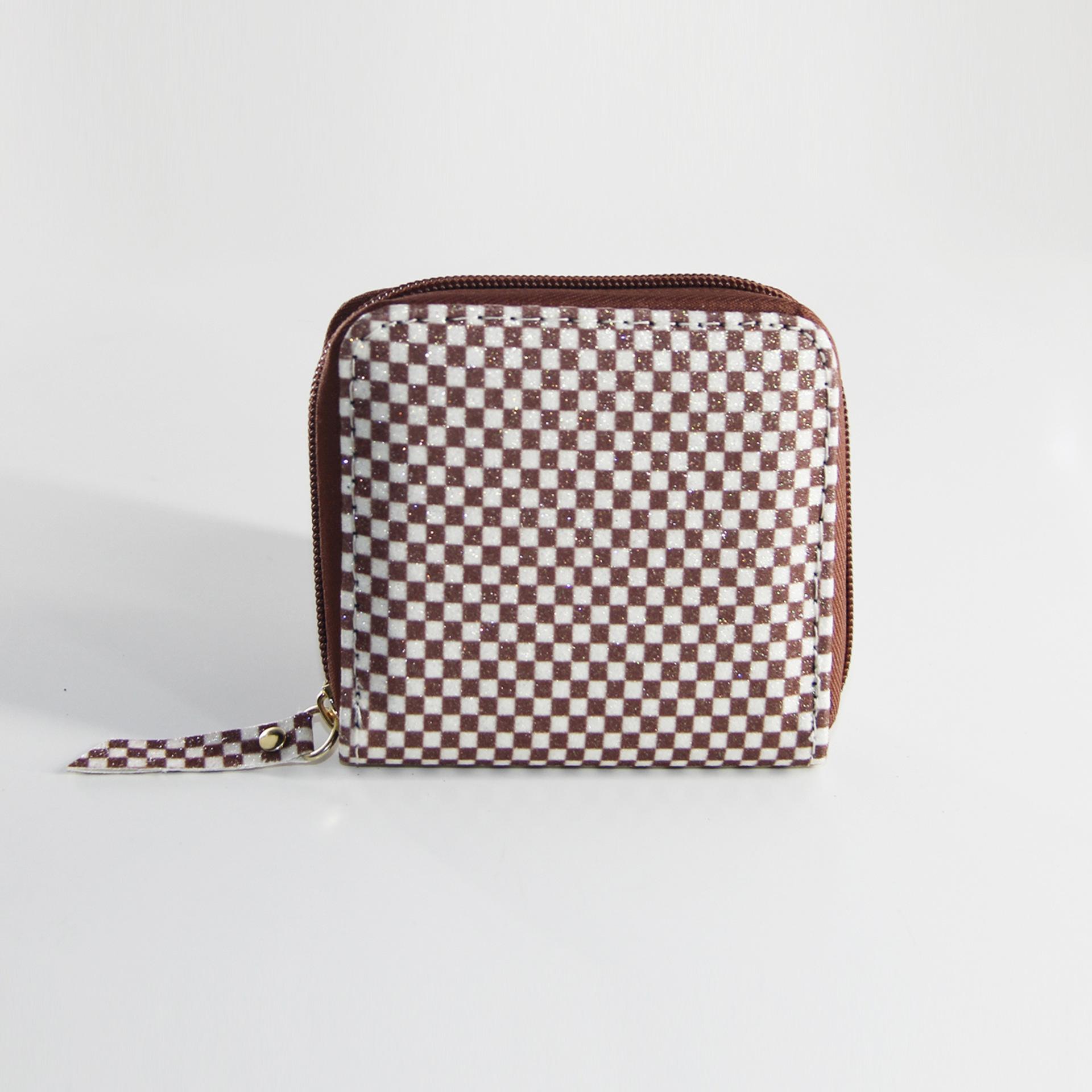 

Блестящий клетчатый женский короткий кошелек на молнии, маленький кошелек, сумка для карт, детская сумка