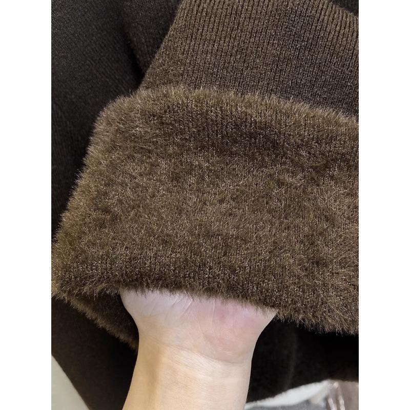 Half Turtleneck Sweater for Women Velvet Thickened Bottoming Autumn Winter Knitted Inner Layering Top