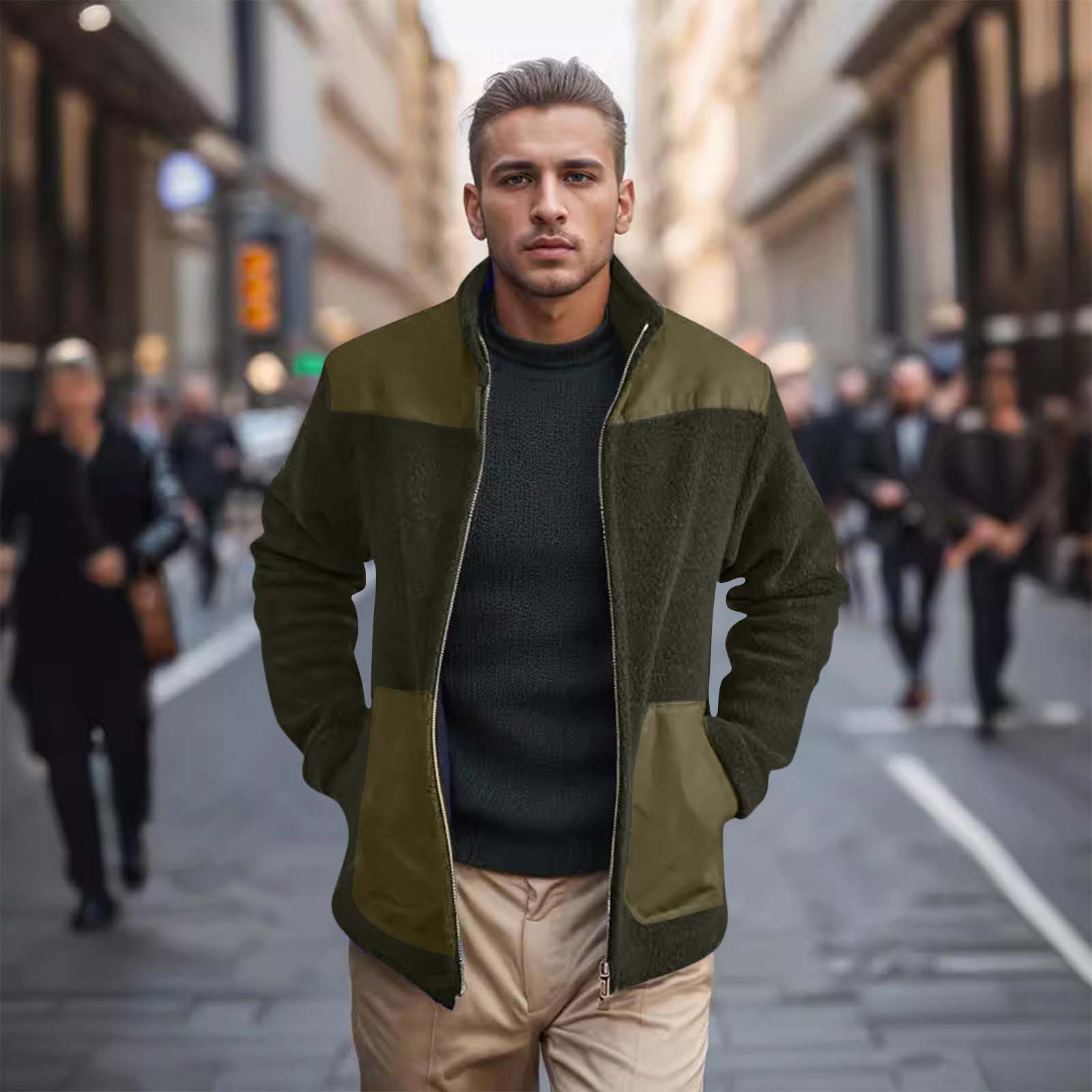 

Men s Stand Collar Zipper Colorblock Jacket Casual Comfort Long Sleeve Jacket M