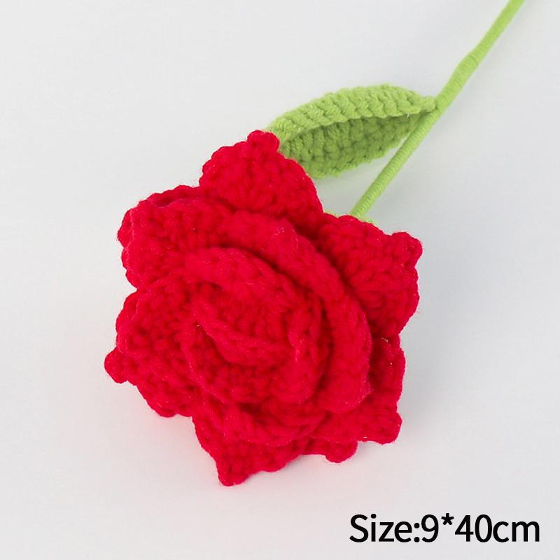 Carnation Crochet Flower Hand Woven Bouquet Artificial Flowers Knitting Flower Rose Teacher's Day Mother's Day Birthday Gift