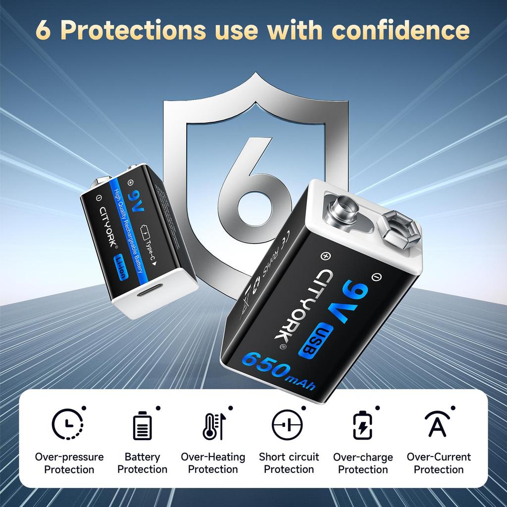 Batteria ricaricabile USB 9V 9V 1200mAh 6F22 Batteria agli ioni di litio Batterie USB per multimetro Metal Detector chitarra elettrica