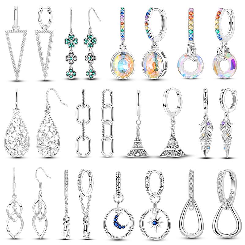 925 Silver Earrings Colorful Oval Gemstone Earrings Charm Hoop Earrings for Women Big Circle Fashion Silver Jewelry