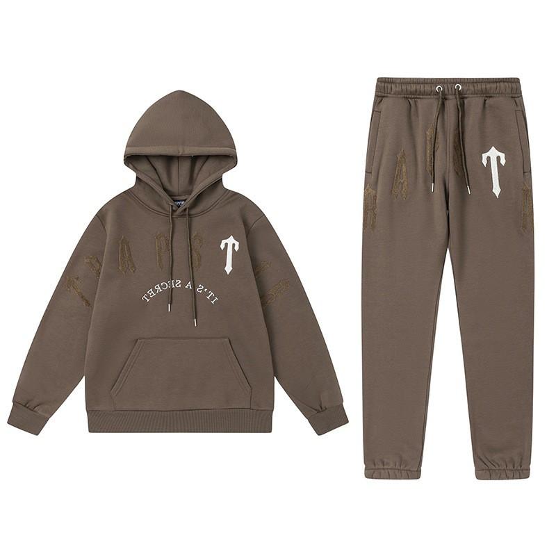 Mens Hooded Fleece-Lined Cotton Sweatshirt Jogger Set Hip Hop Streetwear Winter Casual Outfit