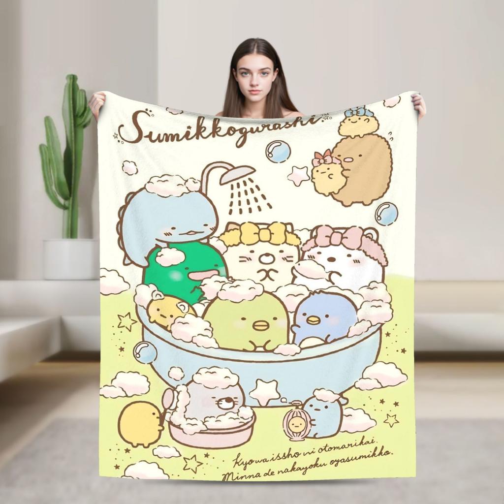 Sumikko Gurashi Cartoon Flannel Throw Blanket Shirokuma Penguin for Bedspread Knitted Blanket Car Lightweight Multifunction