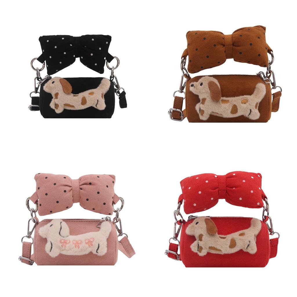 Princess Style Girl Bucket Bag With Bow And Dog Decoration For Kindergarten Daily Use