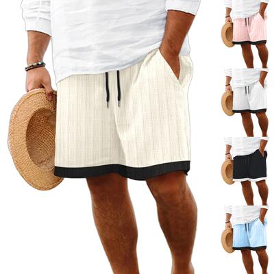 Herren Freizeit Stilvolle Gestreifte Mehrfarbige Fünf-Taschen-Hose / Herren Kordelzug Atmungsaktive Strandshorts