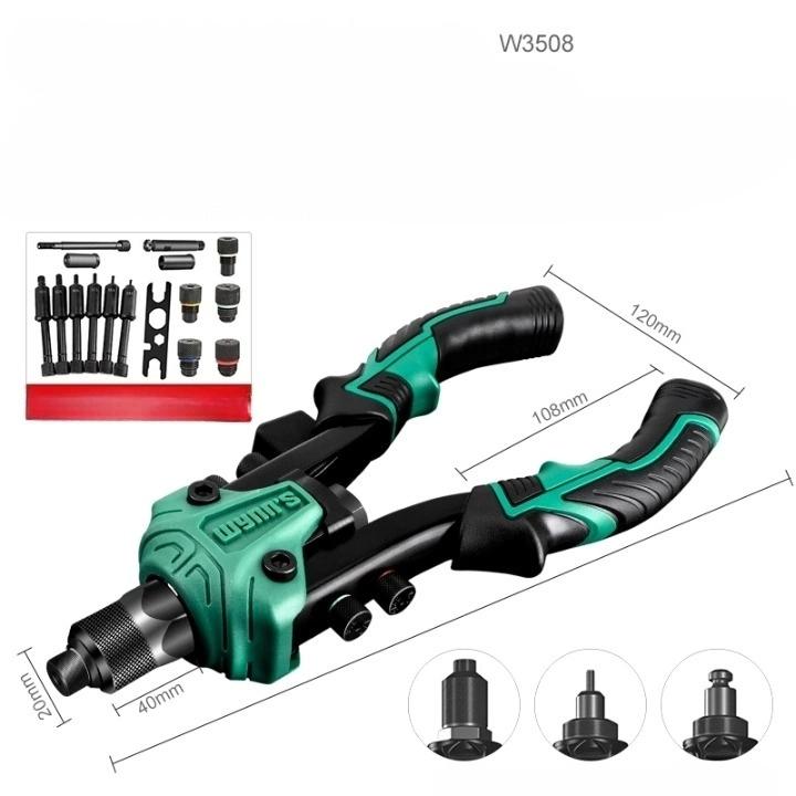 Manual Rivet Gun Set with 16 Sizes of Rivet Heads, Heavy-duty One-handed Rivet Gun Tool for Metal, Plastic and Leather