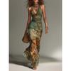 European and American Summer Dresses, Retro Printing Lace-up Neck, Backless Slim Sexy Women's Long Dresses