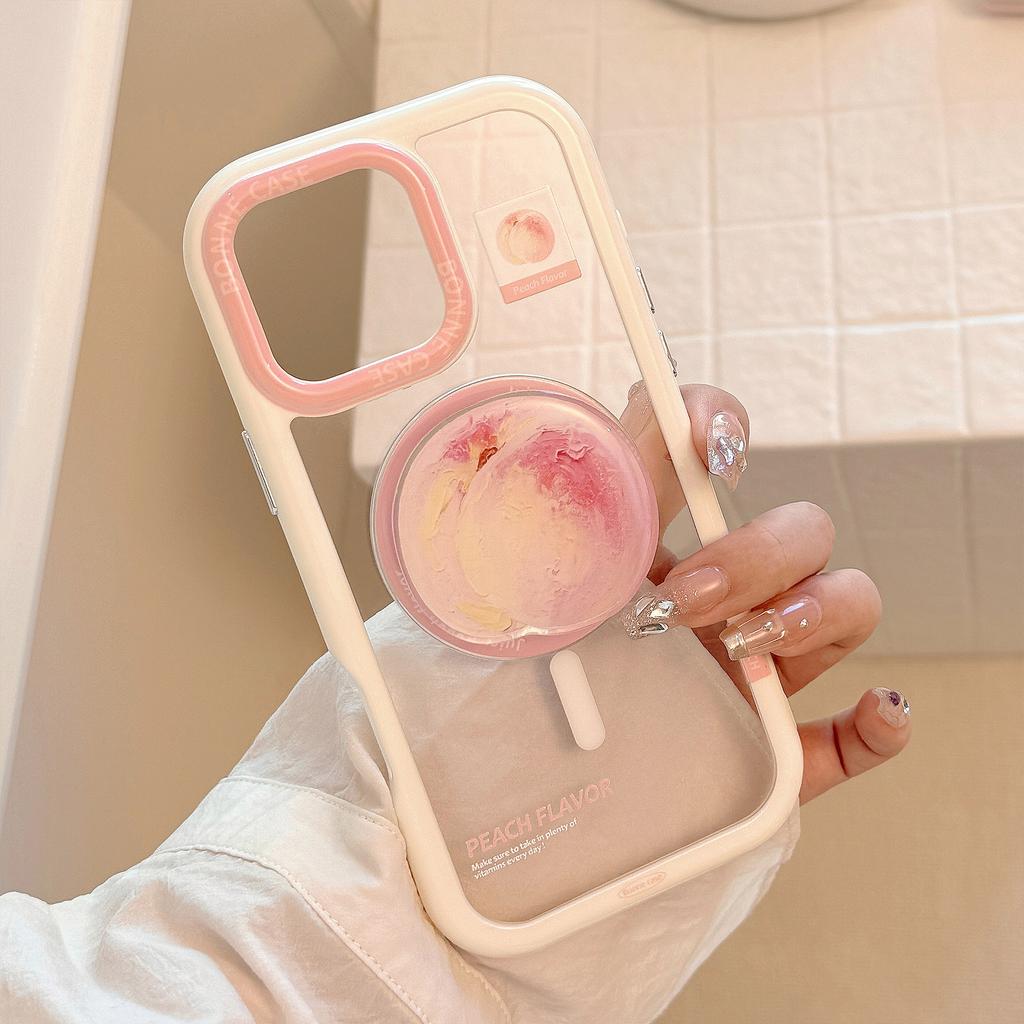 Oil Painting Peach Magnetic Stand 16 for IPhone17ProMax for Apple 14 Phone Case 15 Hard 11 Acrylic