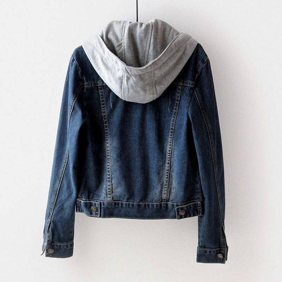 Women's Jacket Denim Coat  Fashion Slim Versatile Long Sleeve Top Hooded Short Denim Jacket