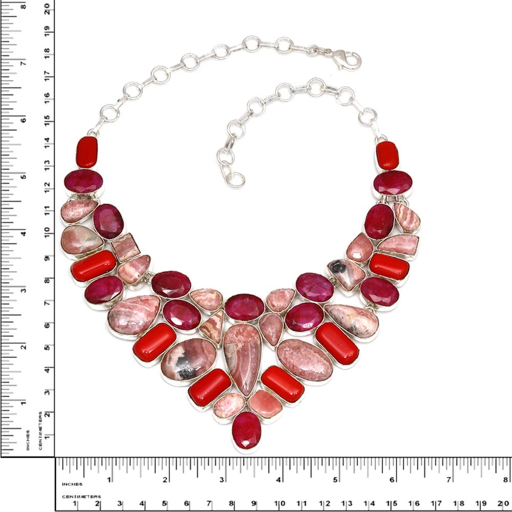 Rhodochrosite Ruby Sapphire Jewelry Necklace &Set  18-20''