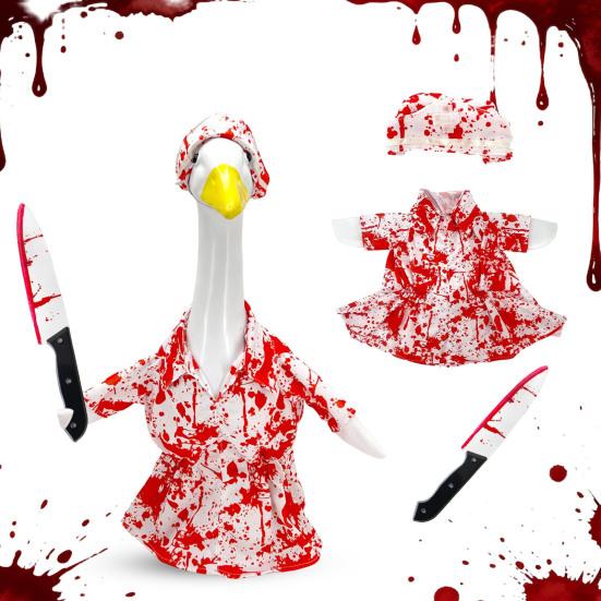 Halloween Porch Goose Outfit, Blood Goose Clothes with Hat & Knife, Horror Style Goose Costume for Haunted House Party Favors
