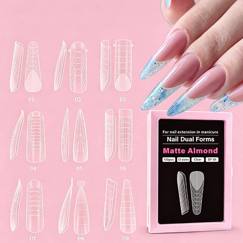 Dual Form Coffin Nail Tips 120pcs  Extension Reusable Mold For Quick and Easy Professional Manicure At Home