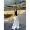 White cotton-linen wide-leg pants for women, 2026 spring-summer casual high-waisted drapey relaxed trousers