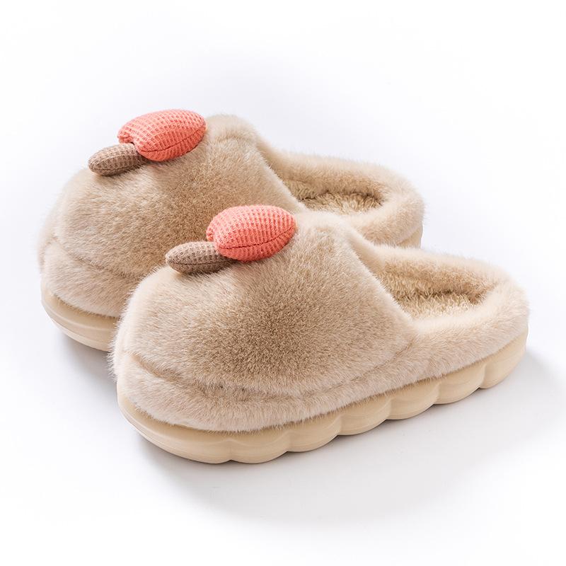 Cute Mushroom Indoor Household Cotton Slippers Autumn and Winter Plush Warm and Comfortable Thick-soled Outer Bag Shoes