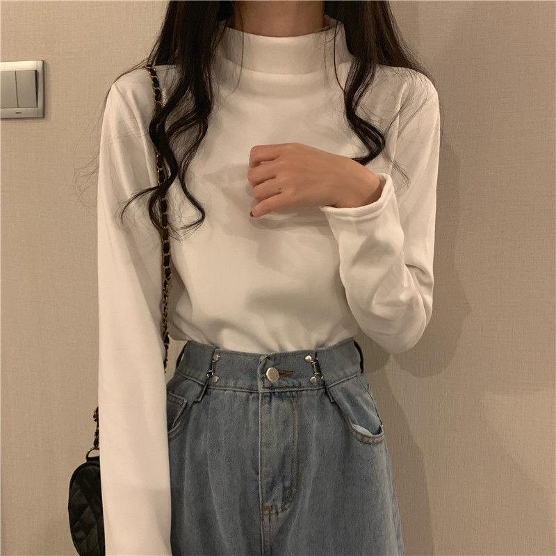 

Women s Double-Sided Brushed Fleece Long-Sleeve Warm Top with Semi-High Neck for Autumn and Winter M, up to 100 lbs