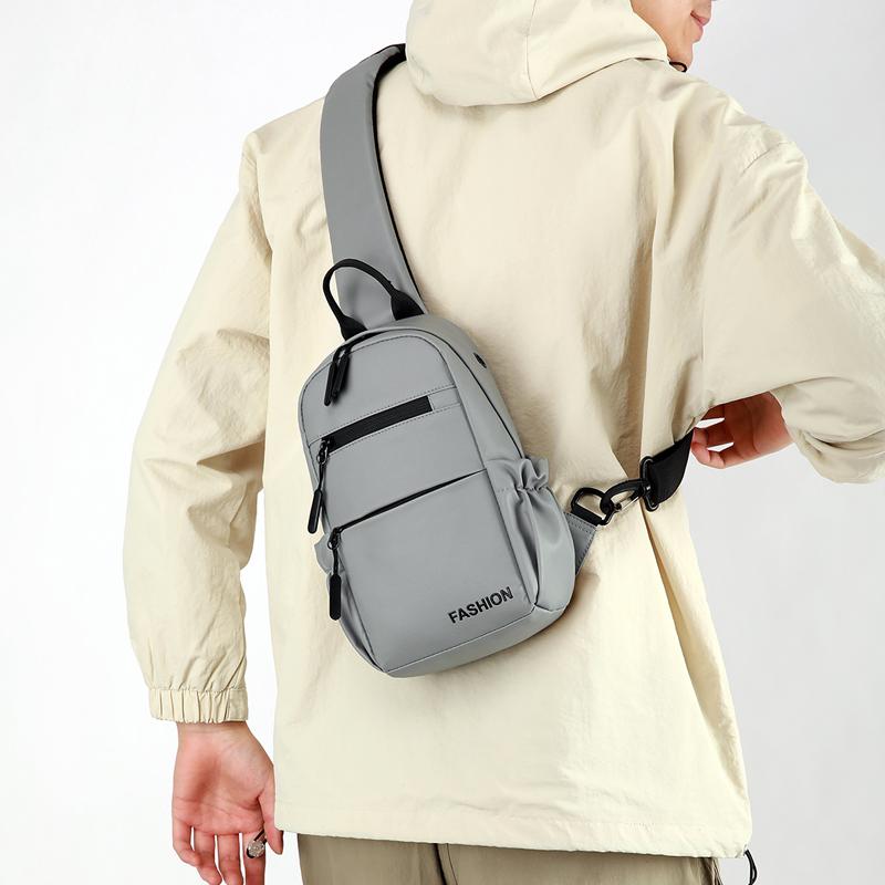 Men's Waterproof Chest Bag Multifunction Oxford Crossbody Shoulder Bag Messenger Travel Pack with A Headphone Wire Access Hole