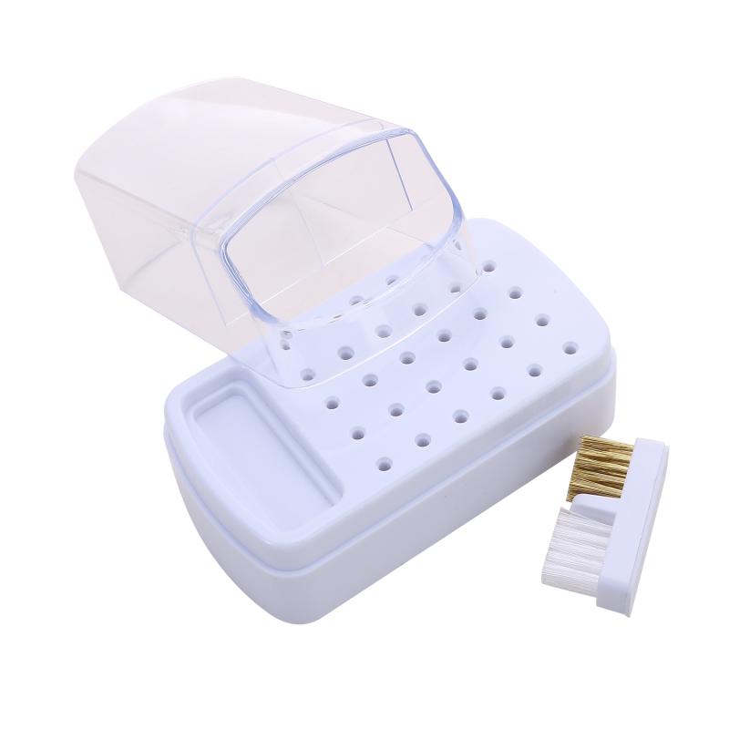 2 In 1 Nail Drill Bits Storage Box 30 Holes with Cleanning Brush Manicure Salon Grinding Head Holder Display Nail Art Accessory
