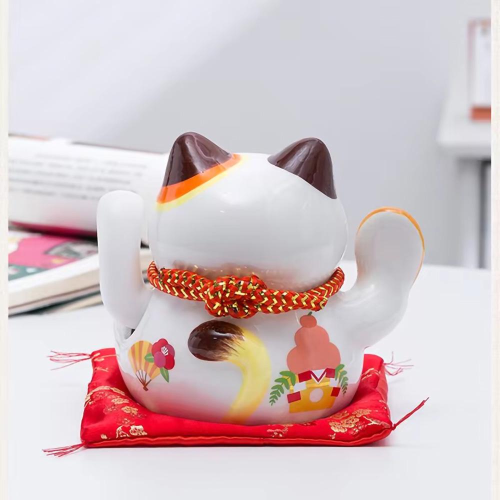 Beckoning Cat Ceramic With Gift Box Waving Hand Lucky Cat Battery Powered Maneki Neko Best Gift Home Decoration Fortune Lucky