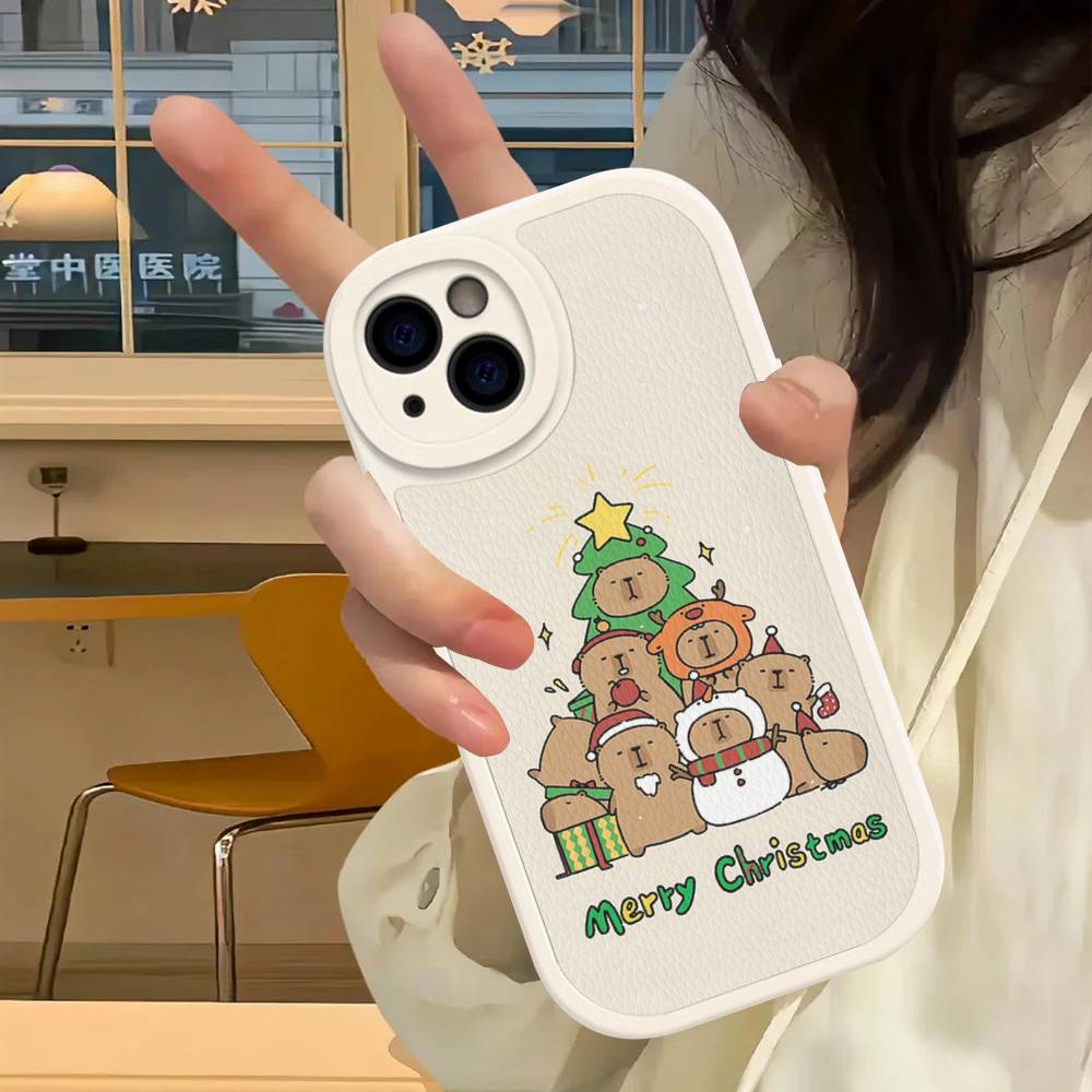 Cartoon Capybara Leather Phone Case For IPhone 16 16e 15 14 13 12 11 Pro Max Plus Mini Cover