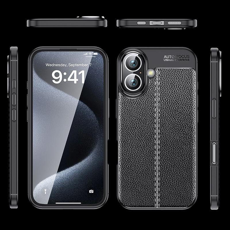 For iPhone 16 Plus Case Litchi Texture TPU Back Phone Cover