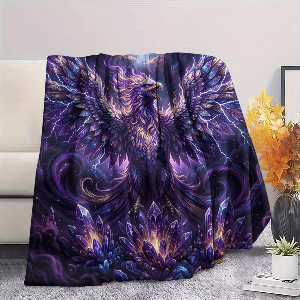 1Pc Phoenix Print Flannel Blanket, High Quality Comfortable for All Seasons, Home Decor, Warmth and Comfort, Perfect for Christmas Gifts