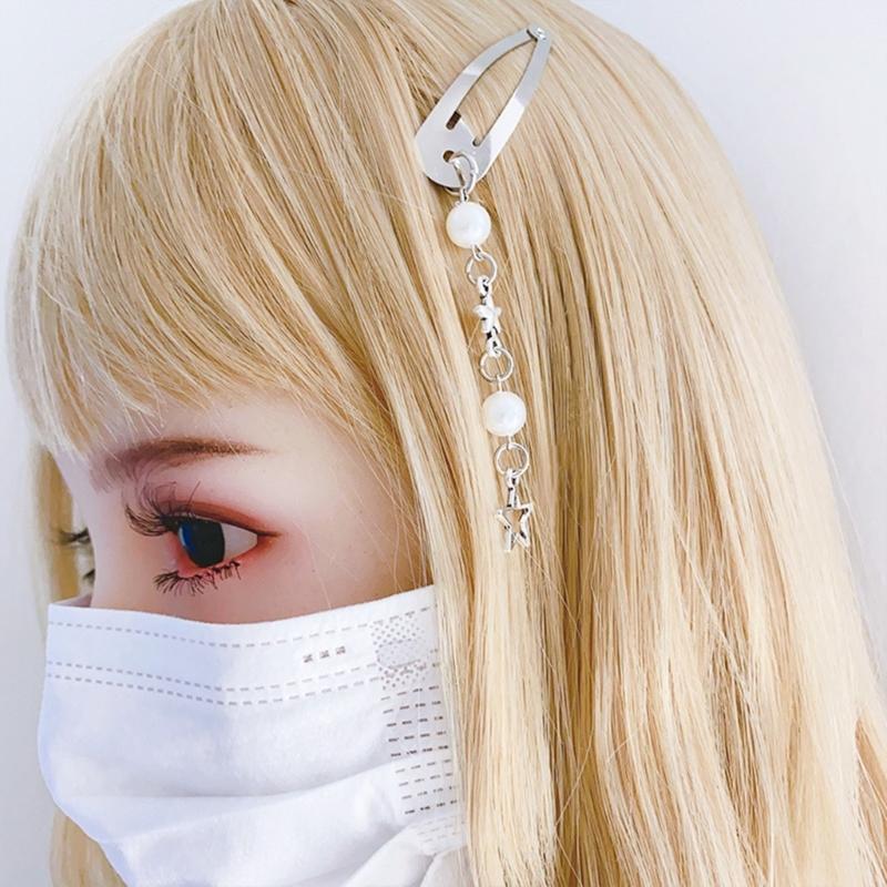 Star Pearl Hair Slides Y2k Style Bangs Hairclip Vintage Fringe Chain Hair Accessory Versatile Cherry Hairpin Jewelry