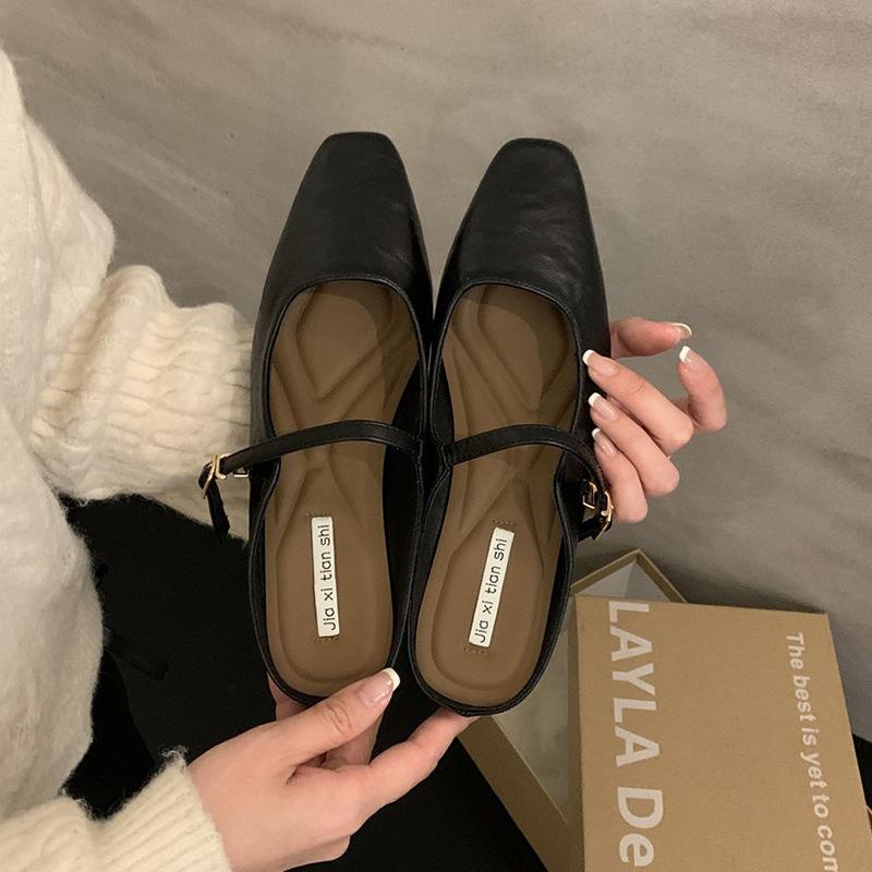 Baotou half slippers women's summer outer wear spring and autumn new Korean version French evening breeze temperament silver single shoes thick heel d