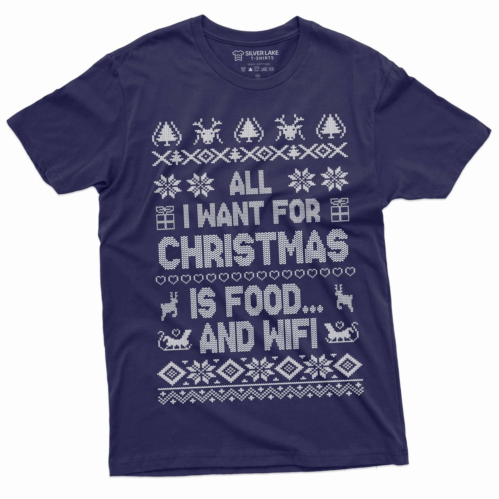 Men s Funny Christmas Food and WIFI T-shirt Christmas gift humorous saying tee XL