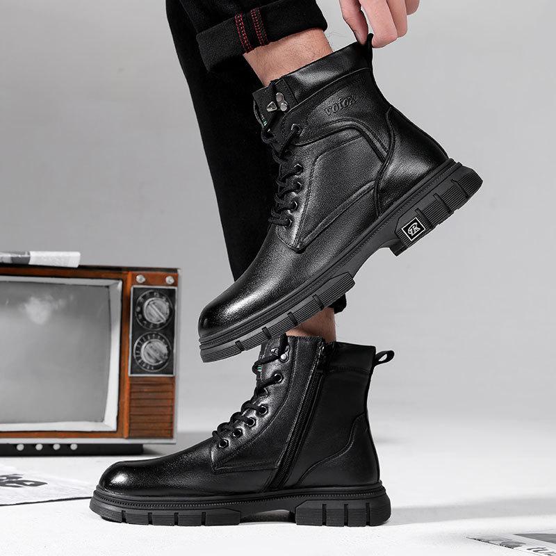 The first layer of cowhide men's Martin boots men's tooling style leather velvet thermal leather boots men's casual high-top men's shoes