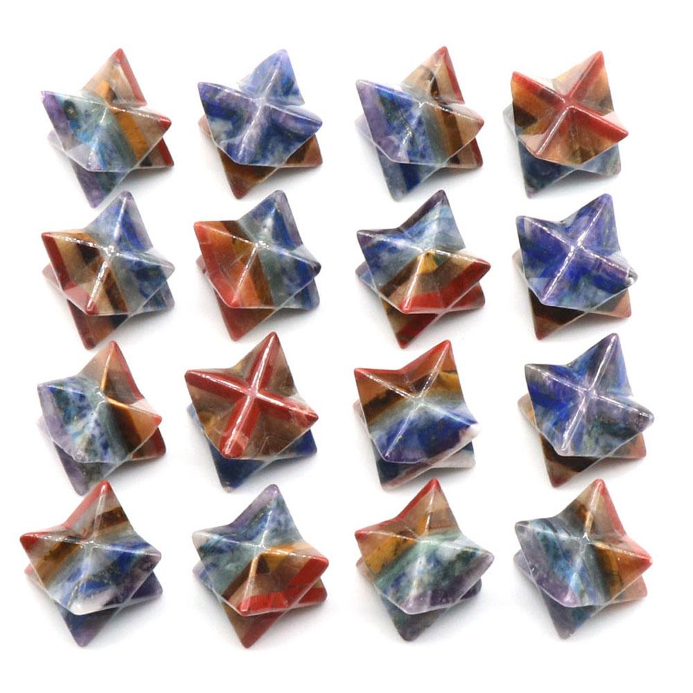 1 Stück natürlicher 7-Chakra-Stein Merkaba Davidstern Ornament dekorativer Energiegenerator Hexagramm Meditation Heimdekoration Mini-Einrichtung Schmuck Geschenk 20 mm