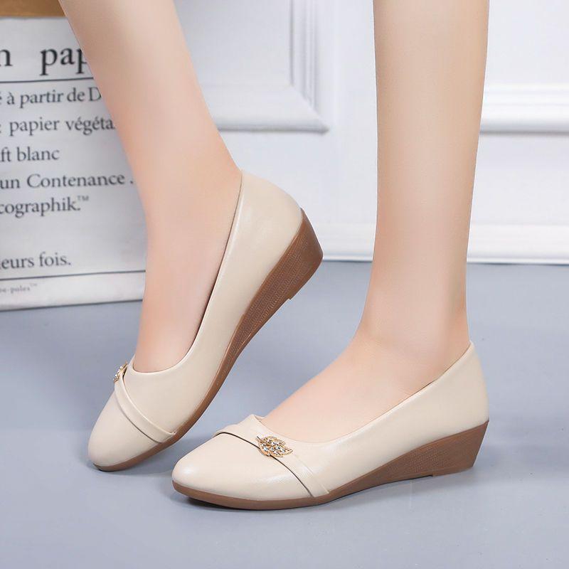

zapatos de mujer women cute round toe brown spring slip on wedge heel shoes lady casual office career pumps ab481 36