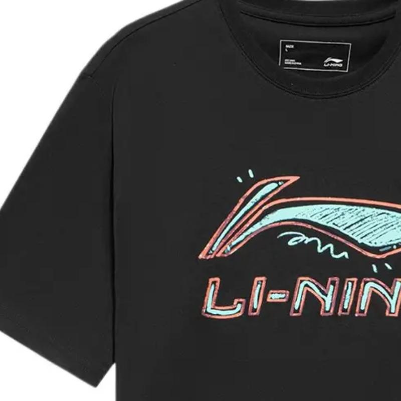 Li Ning Graffiti Logo Print Fashion Retro Trendy Versatile Crew Neck Pullover Short Sleeve T-Shirt Casual Sports Set Unisex Tops AHSUB03-1+YKSV147-2
