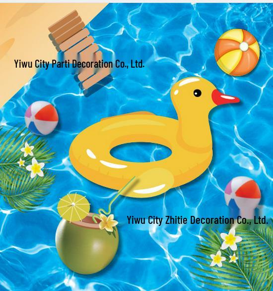 Kids' Summer Pool Party Set: Inflatable Ring, Paper Plates, Tablecloth, and Napkins