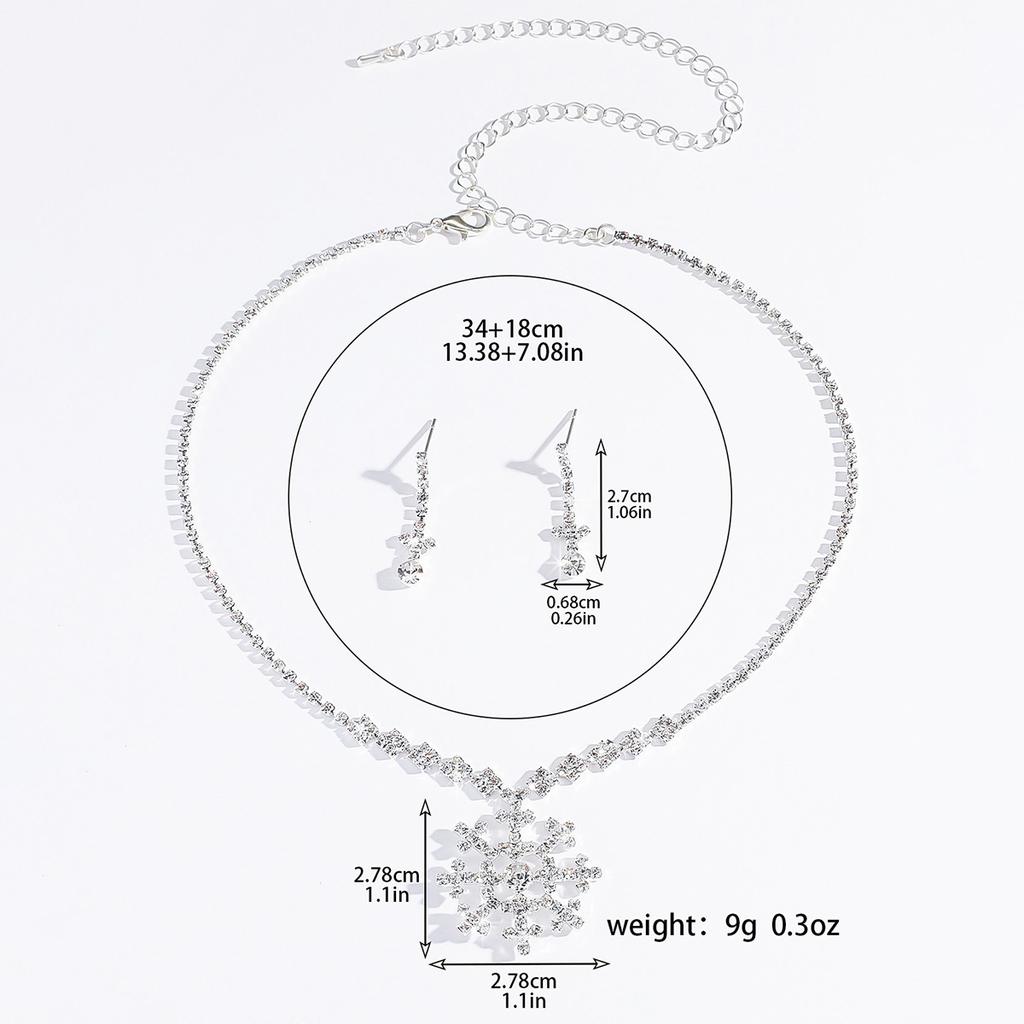3PC Women's Fashion Water Zircon Snow Necklace Earrings Zircon Set Wedding Party Festival Gift