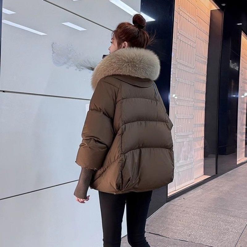 Fashion Short Loose Cotton Coat with Large Fur Collar Thickened Clothes