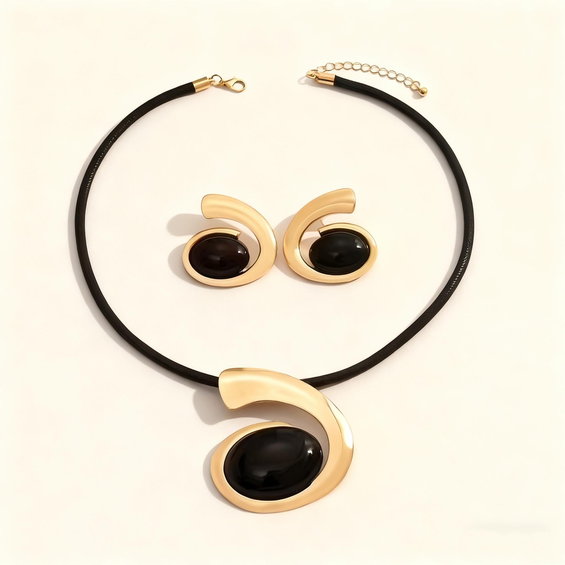 Модный дизайн, чувство стиля, неправильная спираль, геометрическая, большая подвеска, женское колье, набор серег-пусет