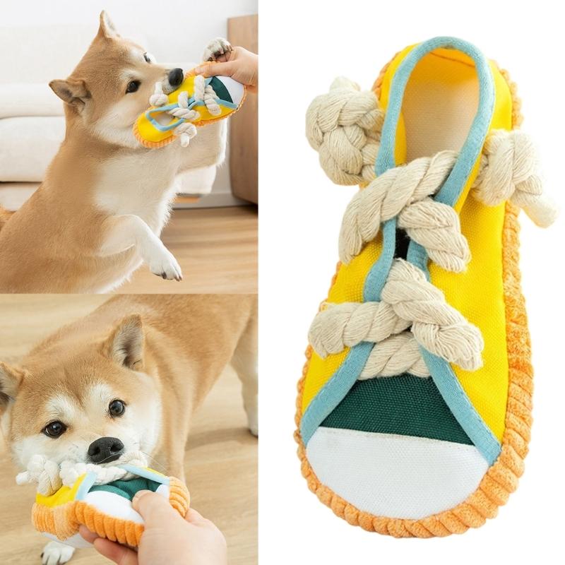 Squeaky Shoe Dog Chew Toy For Various Size Breeds Teething and Chewing Strong Tug War Rope Pet Indoor Activity Toy