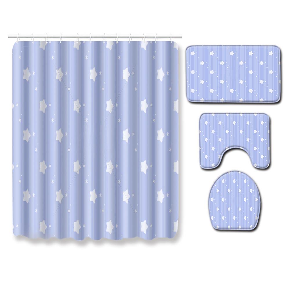 Gestreifte Quadratische Badezimmer Duschvorhang Bodenmatte WC-Deckel Fußmatte Vierteiliges Set
