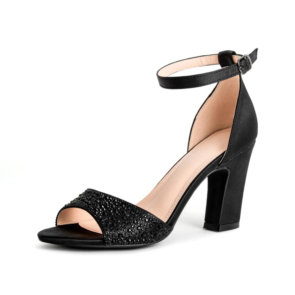 European Style Sequin Chunky Heel Peep-toe Sandals with Strap - Elegant Banquet Dress Shoes