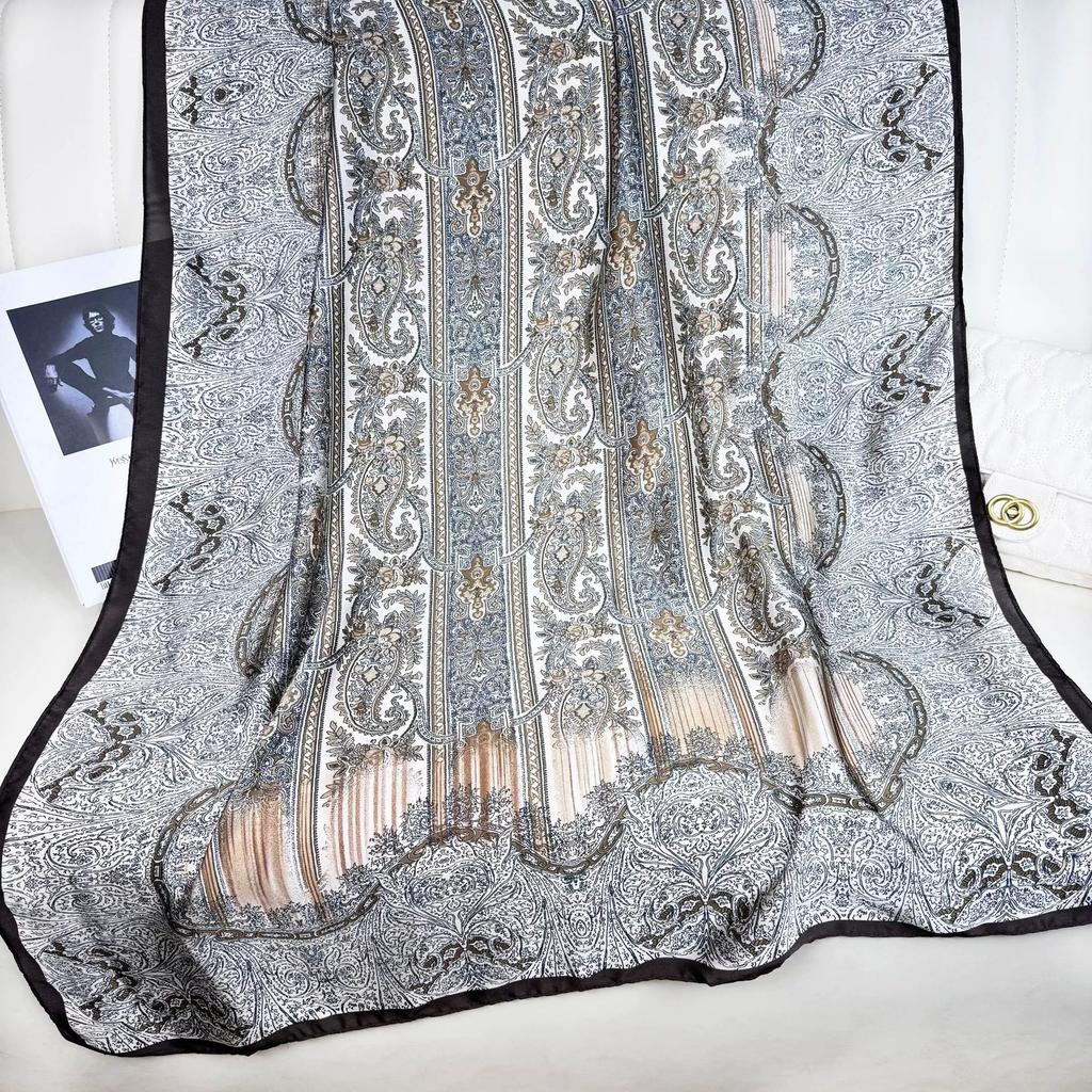 90*180 Elegant Ethnic Faux Silk Scarf For Women Large Cashew Satin Beach Towel Neck Scarf And Wraps For Ladies