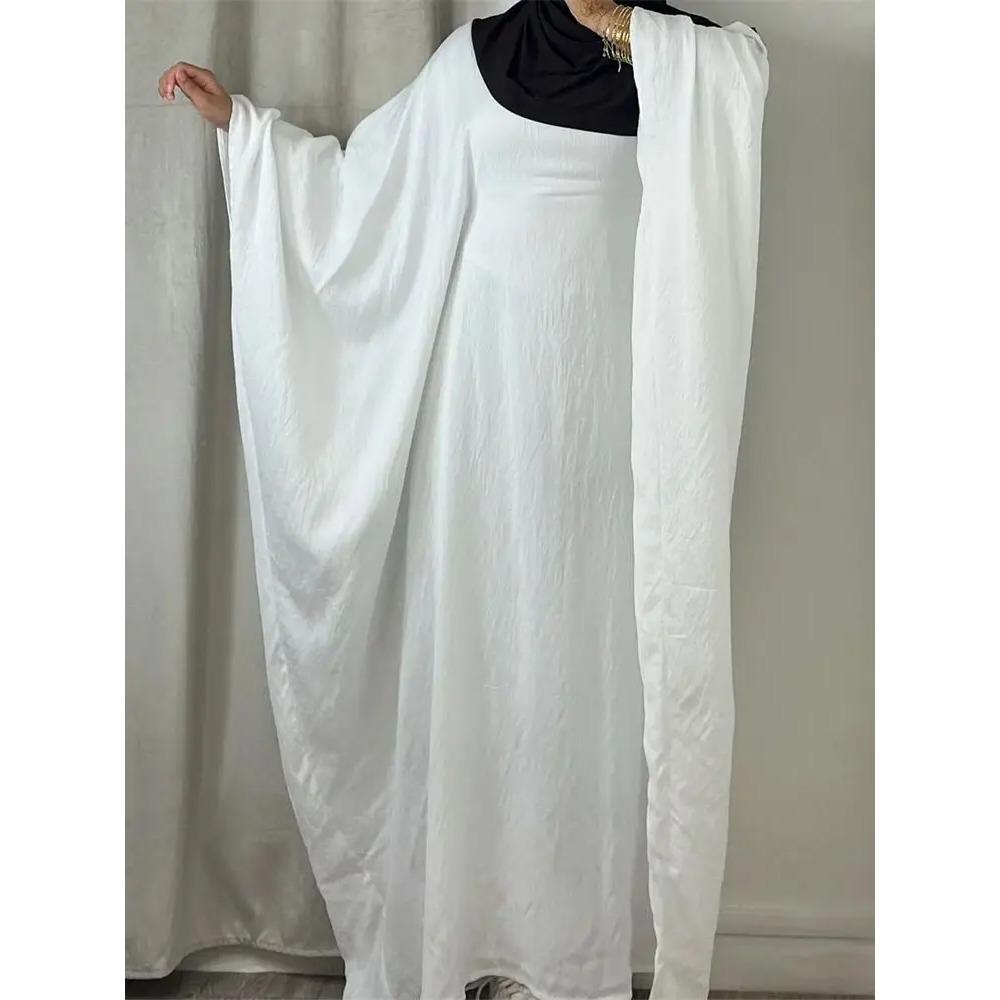 

Ramadan Eid Soft Crepe Khimar Batwing Abaya Dubai Islam Muslim Modest African Dresses for Women Kaftan Kebaya Robe Femme Musulma Size two білий