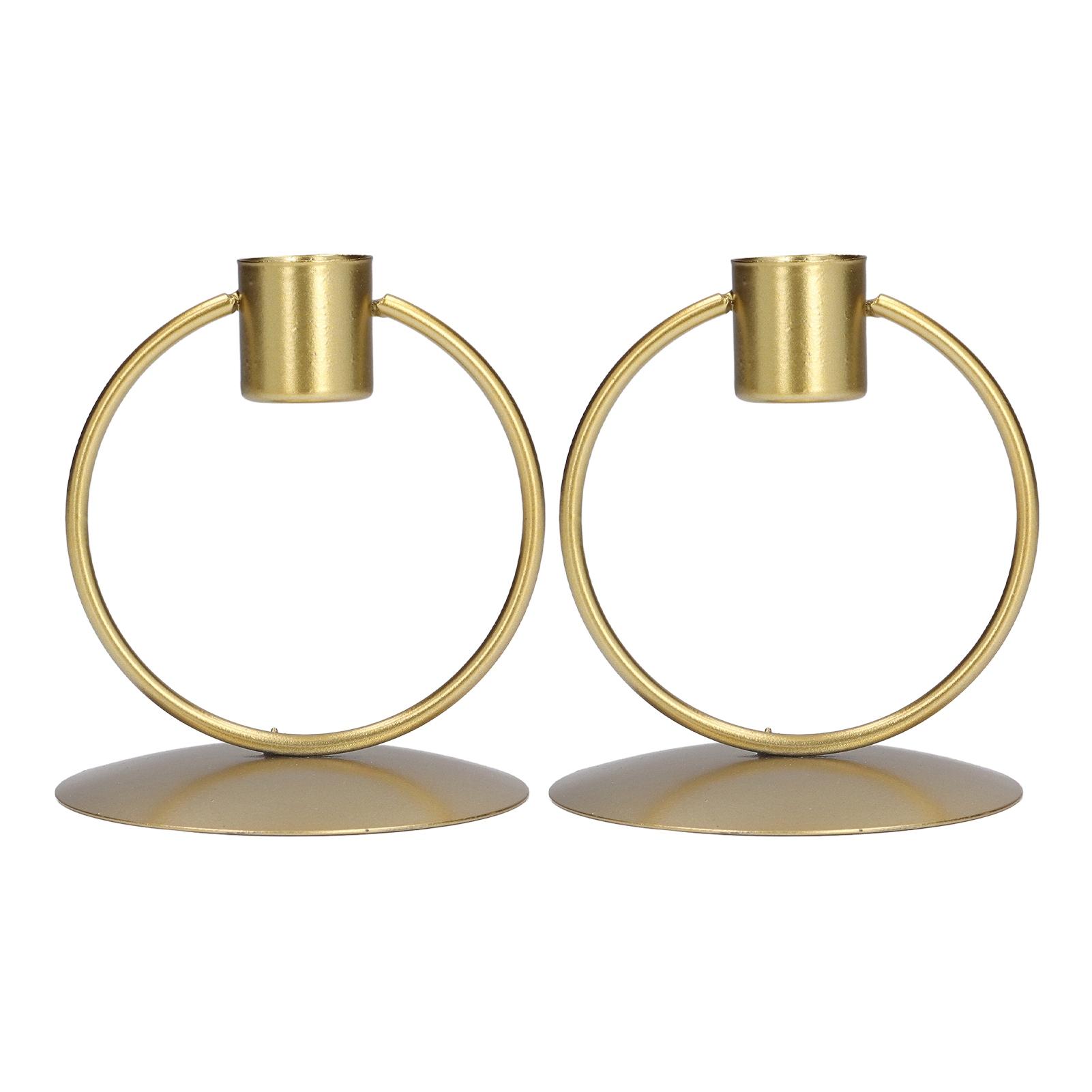 

Desktop Candle Holder Simple Elegant Golden Iron Round Candle Stand Candlesticks for Home Dining Room Table Decoration