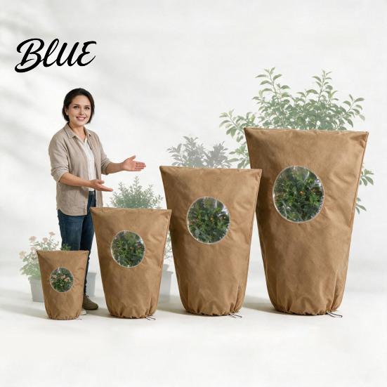 Winter Plant Care Equipment Cover with Round Window Zipper And Drawstring Non-Woven Indoor Outdoor Protection Fabric Frost Blanket for Shrubs Trees