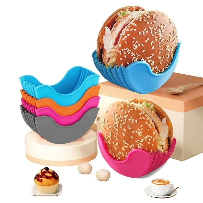 

4pcs Silicone Burger Tray Reusable Sandwich Burger Fixed Rack Burger Tool Holder Shelf Storage Tool Dining Kitchen Accessories синій