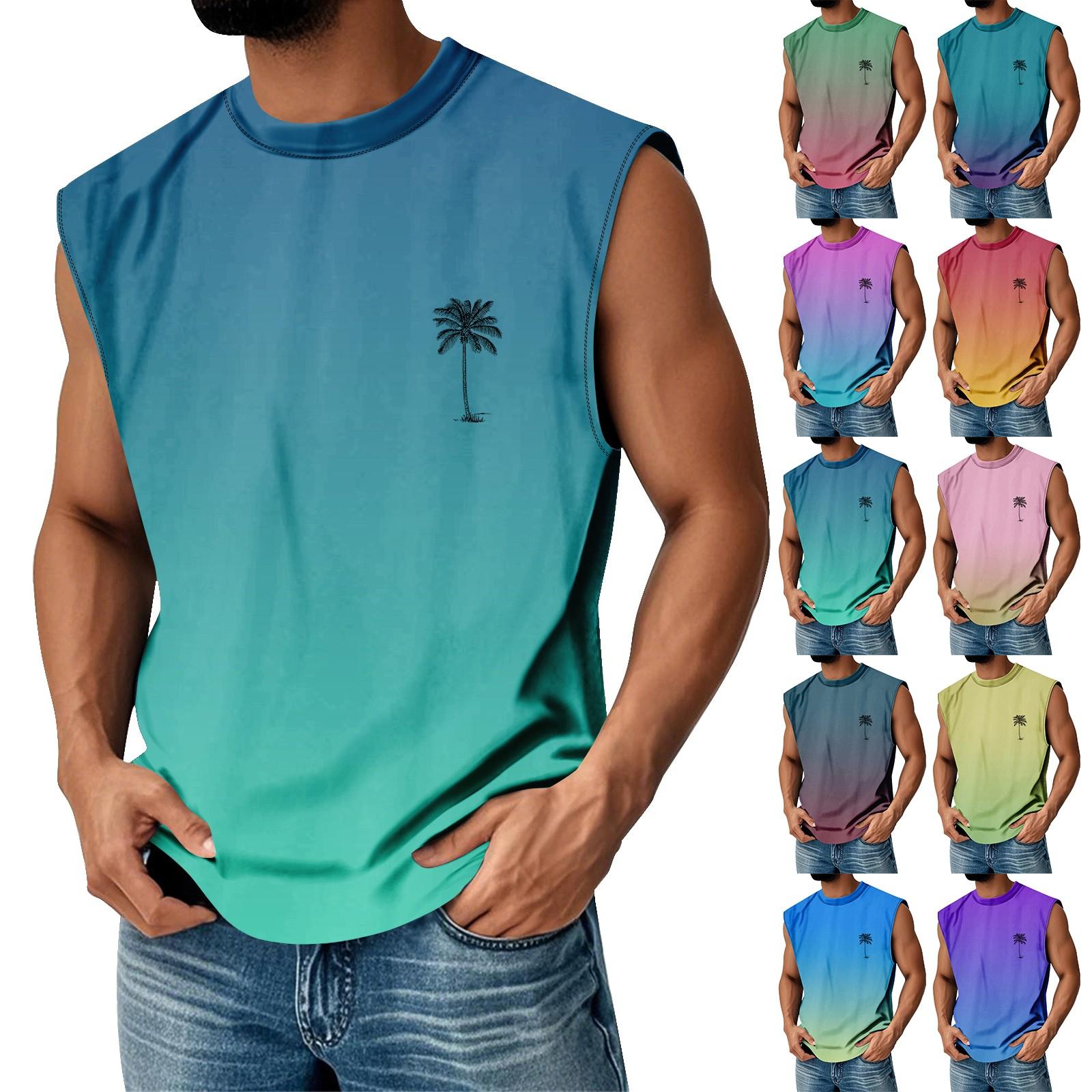 

Men s Summer Print Round Neck Gradient Sports Casual Sleeveless Vest XL