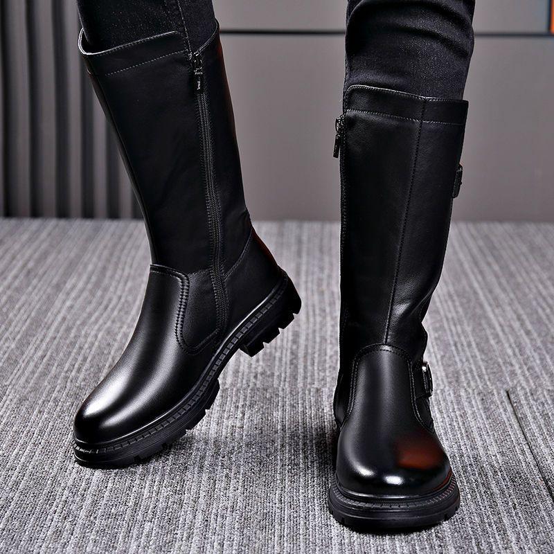 Men's High-Top Genuine Leather Equestrian Riding Boots - Winter Long Cowboy Style